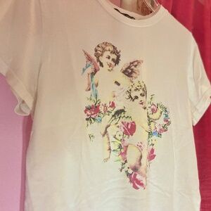 Forever 21 Angelic Cherubs White Baby Tee Short Sleeve Women’s Medium Graphic